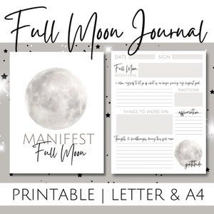 Printable Full Moon Journal Pages for Manifesting with the Moon, Full Moon Worksheet, Size Letter and A4, Full Moon Ritual Worksheet