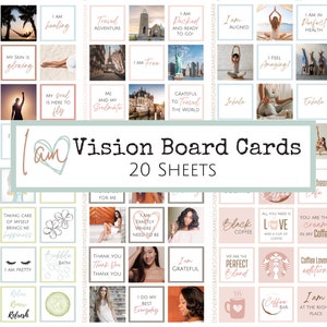 Vision Board Karten, 240 hochschwingende Karten für Vision Board, ICH BIN Affirmationen und aufbauende Fotos, 20 Seiten, PDF