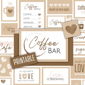 Colagem para impressão de placas de café com 50 placas de café e fotos para decorar sua cafeteria, Love is Brewing, placas de café para impressão