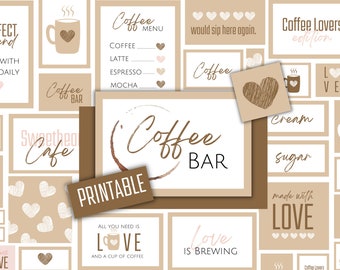 Coffee Bar Sign Printable Collage with 50 Coffee Signs and Pictures for Decorating Your Coffee Bar, Love is Brewing, Printable Coffee Signs