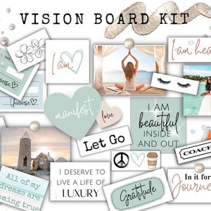 2025 Vision Board Kit Printable, Vision Board with Affirmations, Abundance Checks, Gratitude Jar, 700 Pieces for Manifesting, PDF