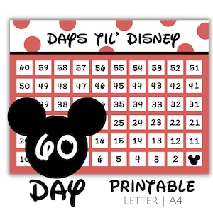 Printable Vacation Countdown, 60 Days Until Your Magical Vacation, 60 Day Vacation Countdown, Size US Letter and A4, Mickey Printable