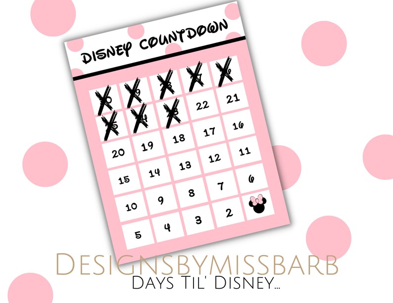30 Day Vacation Countdown Printable, Pink Minnie Inspiration, 30 Days ...