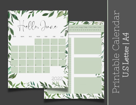 june 2022 printable calendar june calendar a4 us etsy