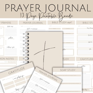 Diario de oración imprimible con versículos bíblicos, gratitud, oraciones, estudio bíblico y planificador diario de oración imprimible para realizar un seguimiento de las oraciones