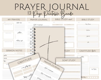 Prayer Journal Printable Bundle with Bible Verse, Gratitude, Prayers, Bible Study and Daily Prayer Printable Planner for tracking Prayers