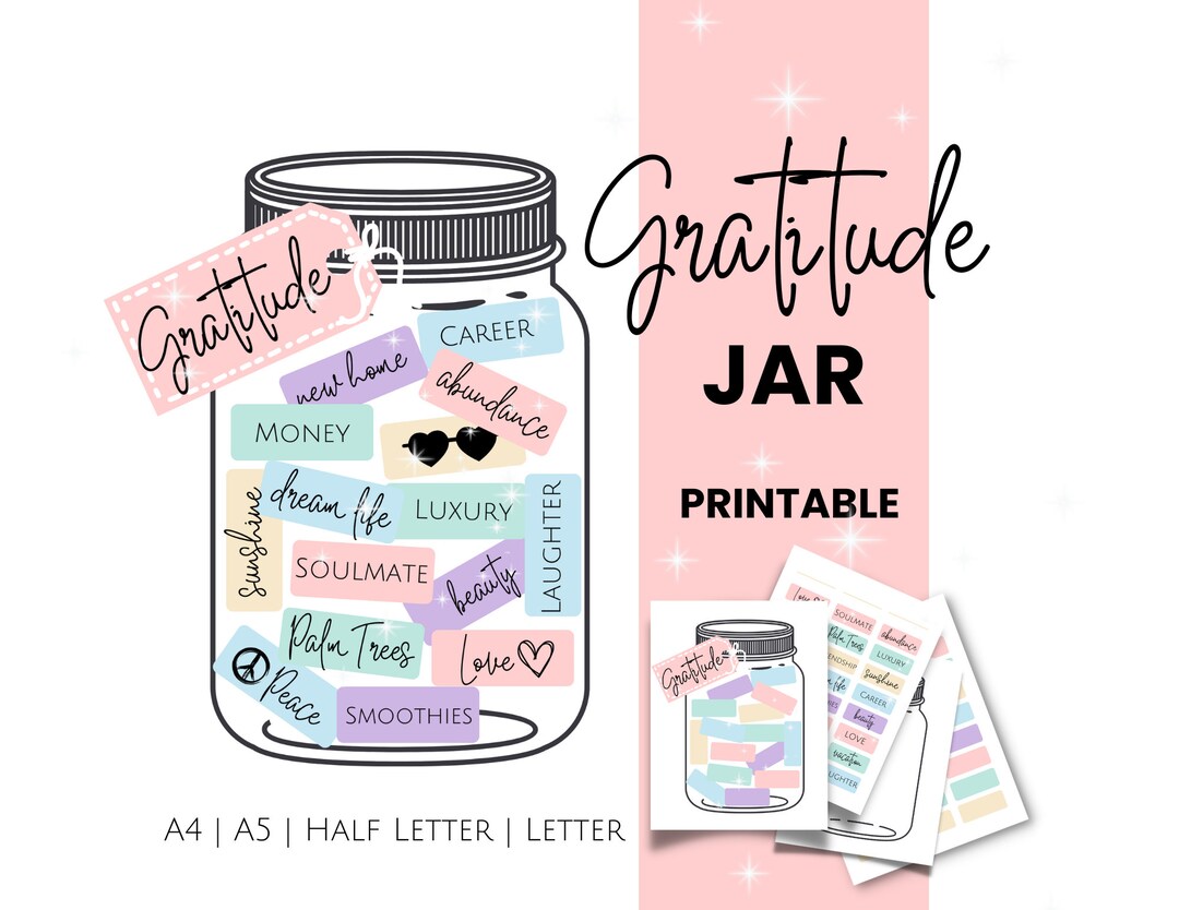 Gratitude Jar Vision Board Printable to Manifest Abundance, Printable ...