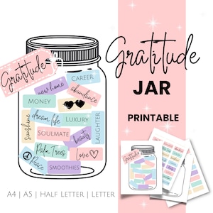 Quadro de visão de frasco de gratidão para impressão para manifestar abundância, adesivos de quadro de visão para impressão para mostrar gratidão, carta A4 A5 e meia carta