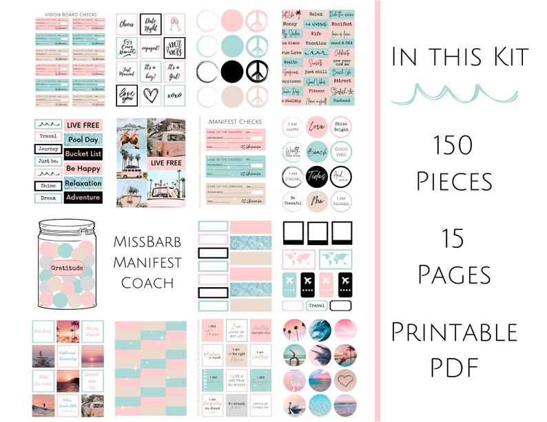 Printable Vision Board Kit With Affirmations Manifest Checks - Etsy