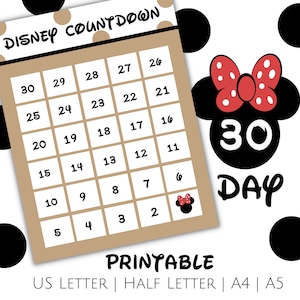 Magical Inspired Vacation 30 Day Printable Countdown, Vacation Countdown PDF, Minnie