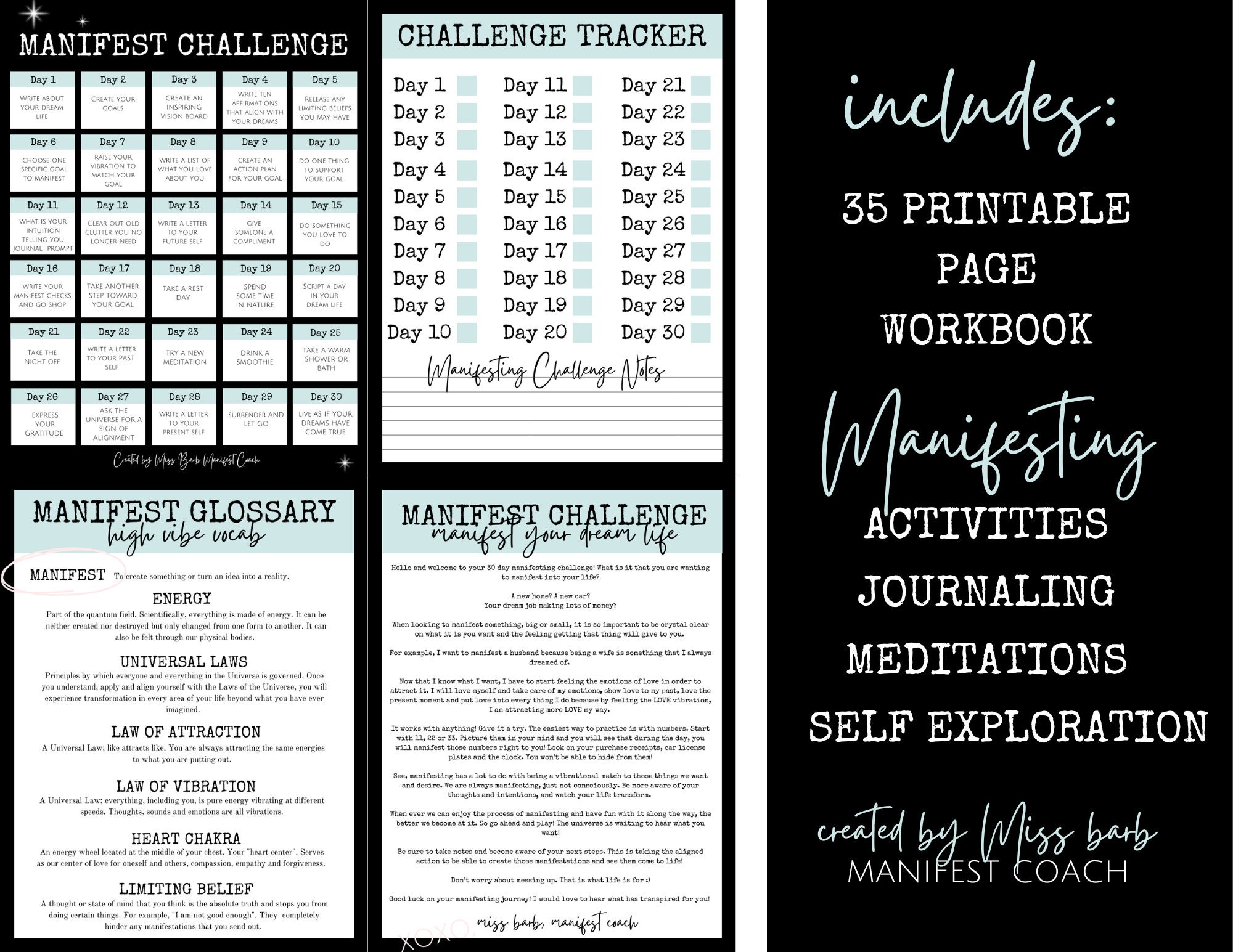 Manefesting Goals Printable Manifest Challenge Workbook for Manifesting Your Dream Life ...