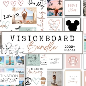 2025 Printable Vision Board Bundle with 2000 Printable Photos, Affirmations, Manifest Checks, I AM Vision Board Kit 60 Printable Pages PDF