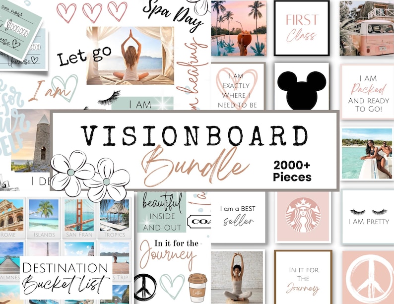 2026 Printable Vision Board Bundle with 2000 Printable Photos, Affirmations, Manifest Checks, I AM Vision Board Kit 60 Printable Pages PDF image 1