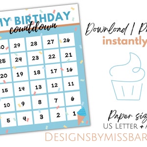 Birthday Countdown, 30 Day Birthday Countdown, Kids Countdown Blue Ice ...