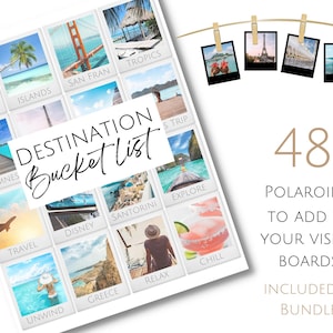 May include: A set of 48 Polaroid-style images featuring travel destinations, with the text "DESTINATION Bucket List" on a white background.