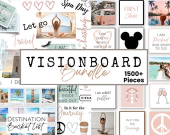 Afdrukbare Vision Board-bundel met 1500 afdrukbare foto's, affirmaties, duidelijke cheques en meer, Vision Board Kit 60 afdrukbare pagina's, PDF