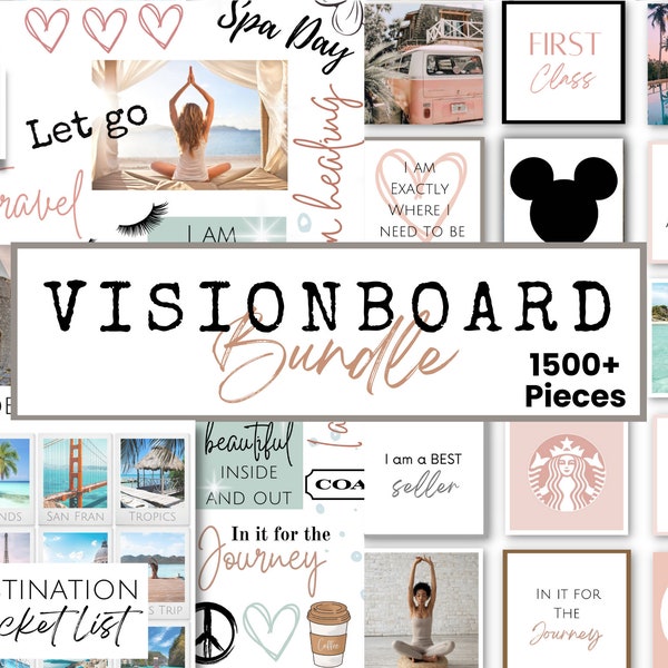 Printable Vision Board Bundle with 1500 Printable Photos, Affirmations, Manifest Checks and more, Vision Board Kit 60 Printable Pages, PDF