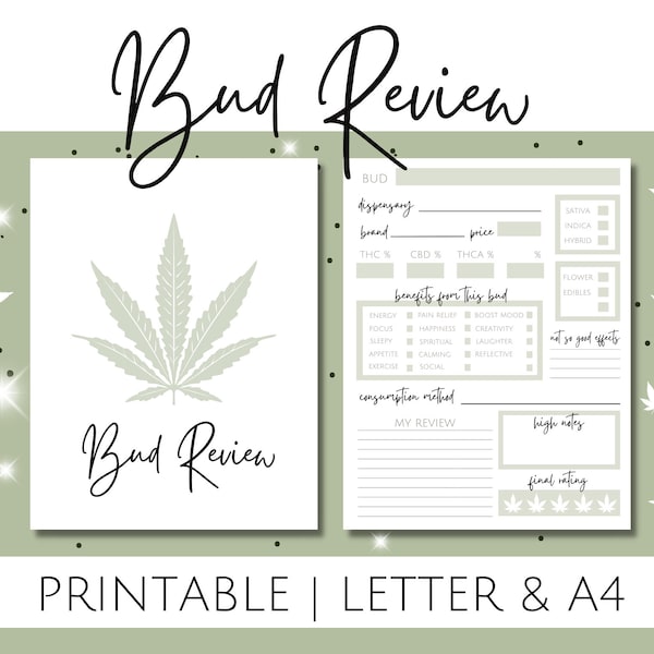 Cannabis Review Journal Template, Printable Marijuana Journal to Keep Track of Bud Strains, Bud Log Printable and Strain Log, Printable PDF