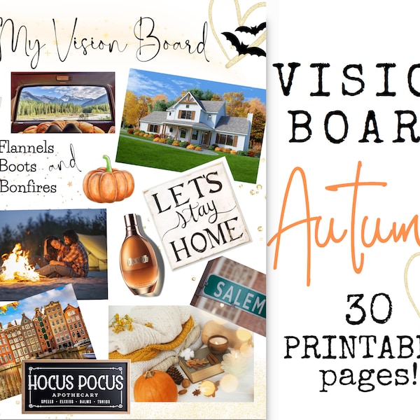 Printable Vision Board Kit, Autumn Vision Board, Printable Manifest Board, Vision Board, Witchy Halloween Autumn Clip Art, Fall