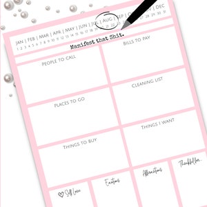 Lista de Tareas Imprimible para Manifestar y Organizar, Registro de Amor Propio y Bienestar, A4 A5 Carta y Media Carta, Manifiesta esa Mierda.