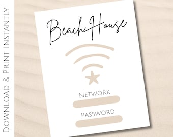 New! WiFi Password Printable Sign for Beach House, Air bnb Wifi Sign, 4 x 6, 5 x 7, 8 x 10, Letter, A4, Beach House Wifi Password Sign