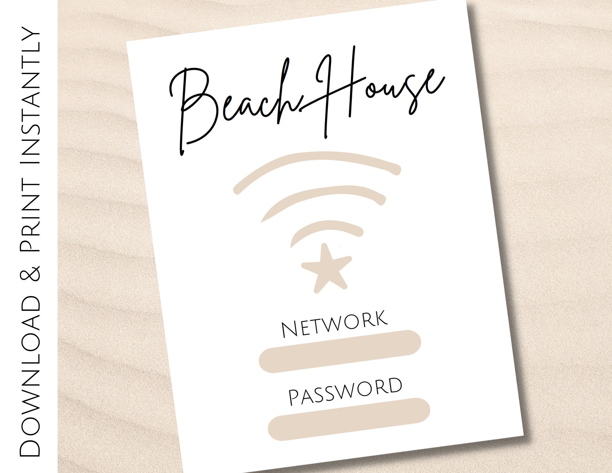 New! WiFi Password Printable Sign for Beach House, Air bnb Wifi Sign, 4 x 6, 5 x 7, 8 x 10, Letter, A4, Beach House Wifi Password Sign