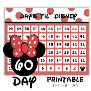 Printable Vacation Countdown, 60 Days Until Your Magical Vacation, 60 Day Vacation Countdown, Size US Letter and A4, Minnie Printable