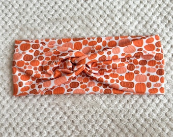 Pumpkins Everywhere Headband, Fall, Halloween, Twisted Turban, Faux Knot, Orange Autumn