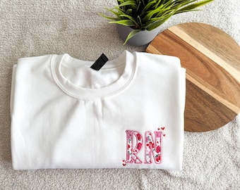RN Floral Valentine’s Crewneck | Nurse Embroidered Valentine’s Day Sweatshirt