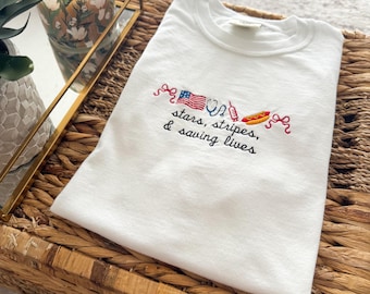 Nurse T-Shirt Stars, Stripes, and Saving Lives 4th of July | Custom Embroidered Comfort Colors Shirt