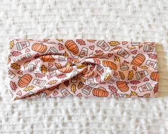 Pumpkin Spice Latte Love and Leaves Fall Halloween Twisted Turban Faux Knot Headband