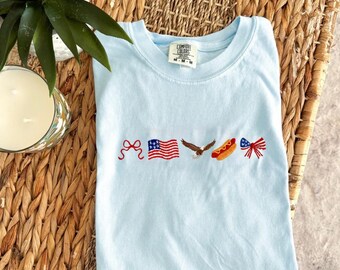 4th of July Embroidered T-Shirt | Custom Comfort Colors Shirt