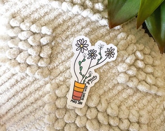 Botanical Boho Floral Sticker “May You Grow With Grace” Water bottle, Laptop Sticker