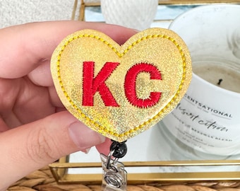 Gold KC Heart Embroidered Badge Reel, Kansas City Love