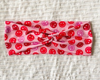 Groovy Smiley Pink Rot Valentinstag Twisted Turban Faux Knot Haarband