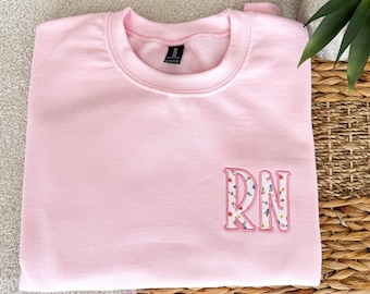Appliqué RN, Nurse Embroidered Crewneck | Sring Floral Embroidery Custom Sweatshirt
