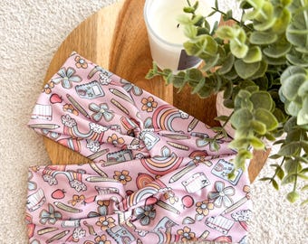Pink School Supplies Headband, Twisted Turban Faux Knot Headband