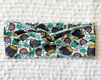 Fun St. Patrick's Day Twisted Turban Faux Knot Headband Shamrocks Pot of Gold