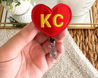 Red KC Heart Embroidered Badge Reel | Kansas City Badge
