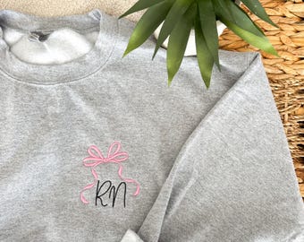 Bow RN, Nurse Embroidered Crewneck | Nurse Coquette, Custom Sweatshirt