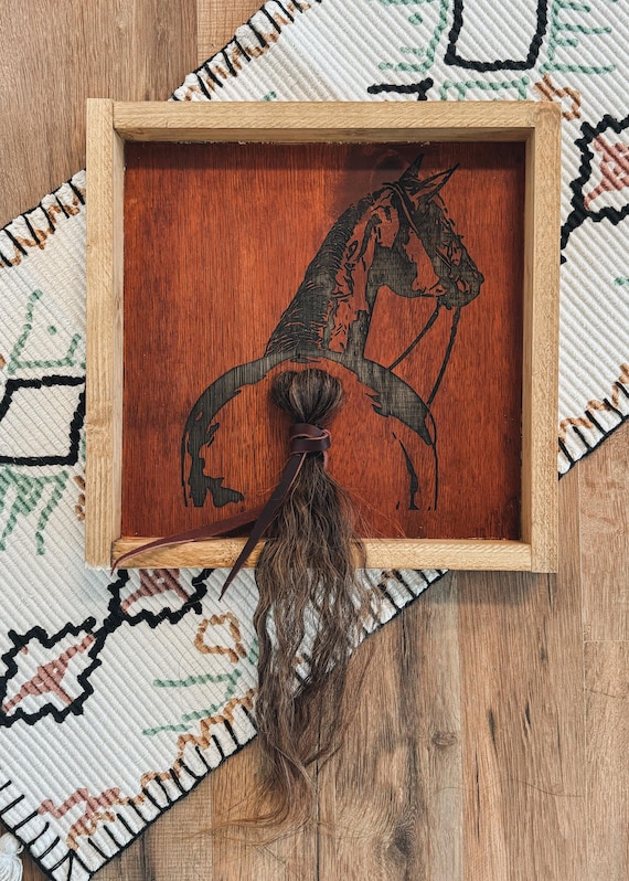 Horse Tail Keepsake Wall Art – Custom Laser Engraved Horse Silhouette, Personalized Equine Memorial