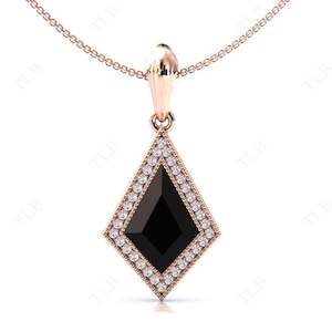Art-Deco-Schwarz Onyx Halo Anhänger für Frauen 925 Silber Schwarz Edelstein Anhänger 14k Rose Gold Statement Anhänger Frauen Jahrestag Geschenk