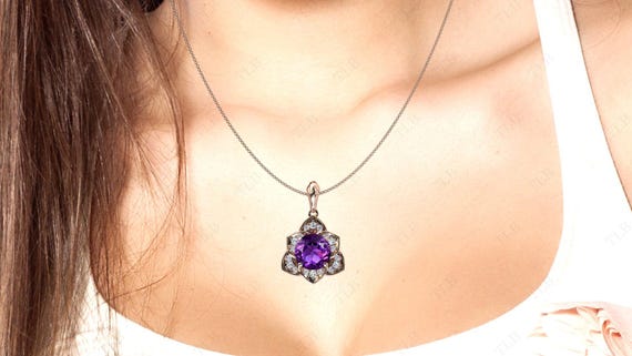 アールデコ アメジストペンダント 女性用 14K ゴールド アメジスト 