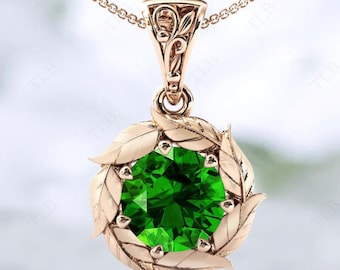 Unique Tsavorite Vine Leaf Pendant For Women 14k Gold Tsavorite Art Deco Antique Style Pendant 925 Silver Handmade Pendant Unique Pendant