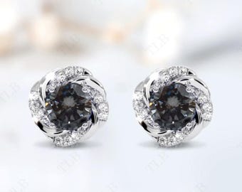 Unikalne kolczyki z szarego spineli dla kobiet Kolczyki ze srebra 925 Kolczyki ze sztyftami Vintage Wedding Kolczyki ze sztyftami z szarego kamienia szlachetnego