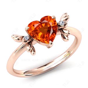Heart Shaped Orange Sapphire Wedding Ring For Women Unique Engagement Ring Art Deco Anniversary Ring Antique Bridal Ring Gift For Women