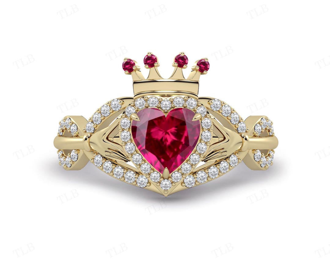 Antique Claddagh Ruby Halo Ring Unique Ruby Engagement Ring Heart ...