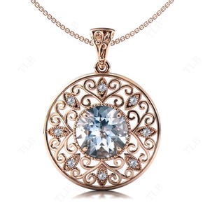 Vintage Aquamarine Pendant For Women Antique Filigree Necklace Unique Handmade Pendant Art Deco Aquamarine Statement Pendant Gift For Women
