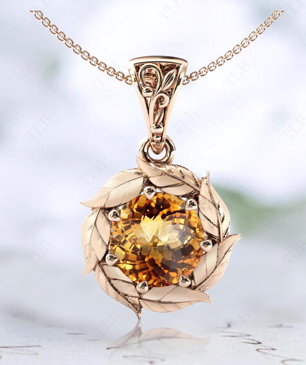 Vintage Citrine Pendant 925 Silver Citrine Art Deco Wedding