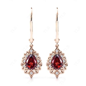 Garnet Gemstone Earrings For Women Pear Cut Garnet Filigree Earrings Art Deco Garnet Earrings 925 Silver Red Gemstone Earrings Gift For Her